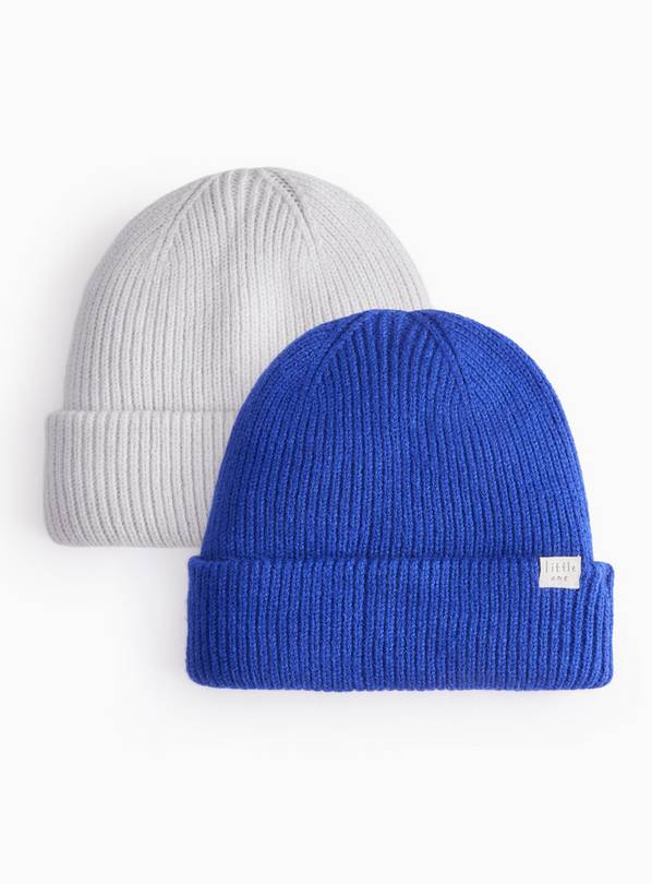 White & Blue Ribbed Beanie Hats 2-Pack Up to 3 mths